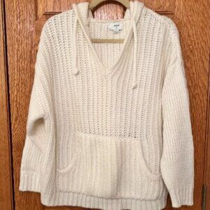Aerie Women's Ivory V-Neck Oversized Hooded Knit Sweater Size M